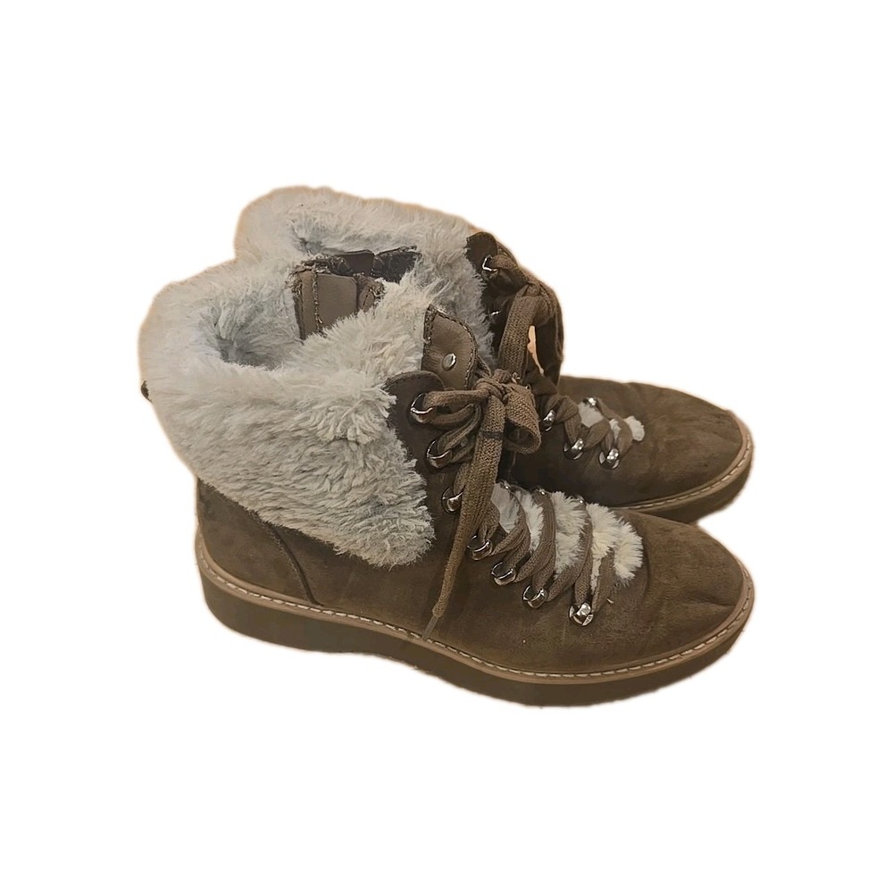 Madden NYC Women's Faux Fur Cuff Lace Up Booties Size 10